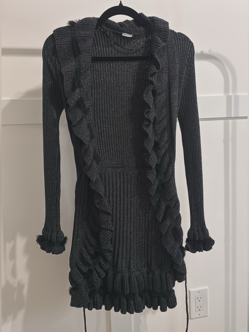 Vero Moda Black Ruffled whimsigoth Open-Front Knit Cardigan
